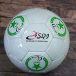 Custom blind football manufactured by Soccer Quality International in Pakistan, featuring the Pakistan Blind Sports Federation logo, designed with sound technology for visually impaired players.